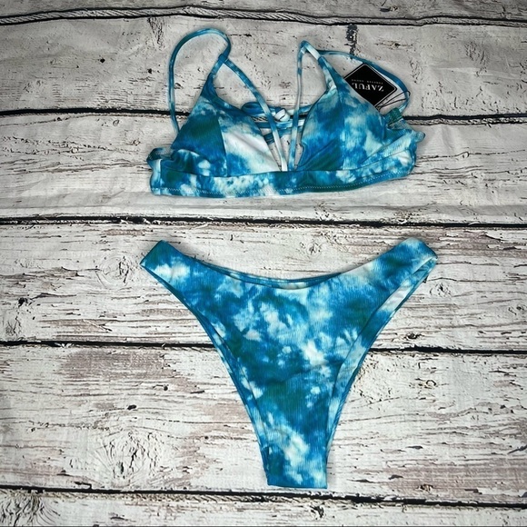 Zaful Other - NWT Zaful Caged Top Tie Dye Blue/Green Bikini Set Size 4